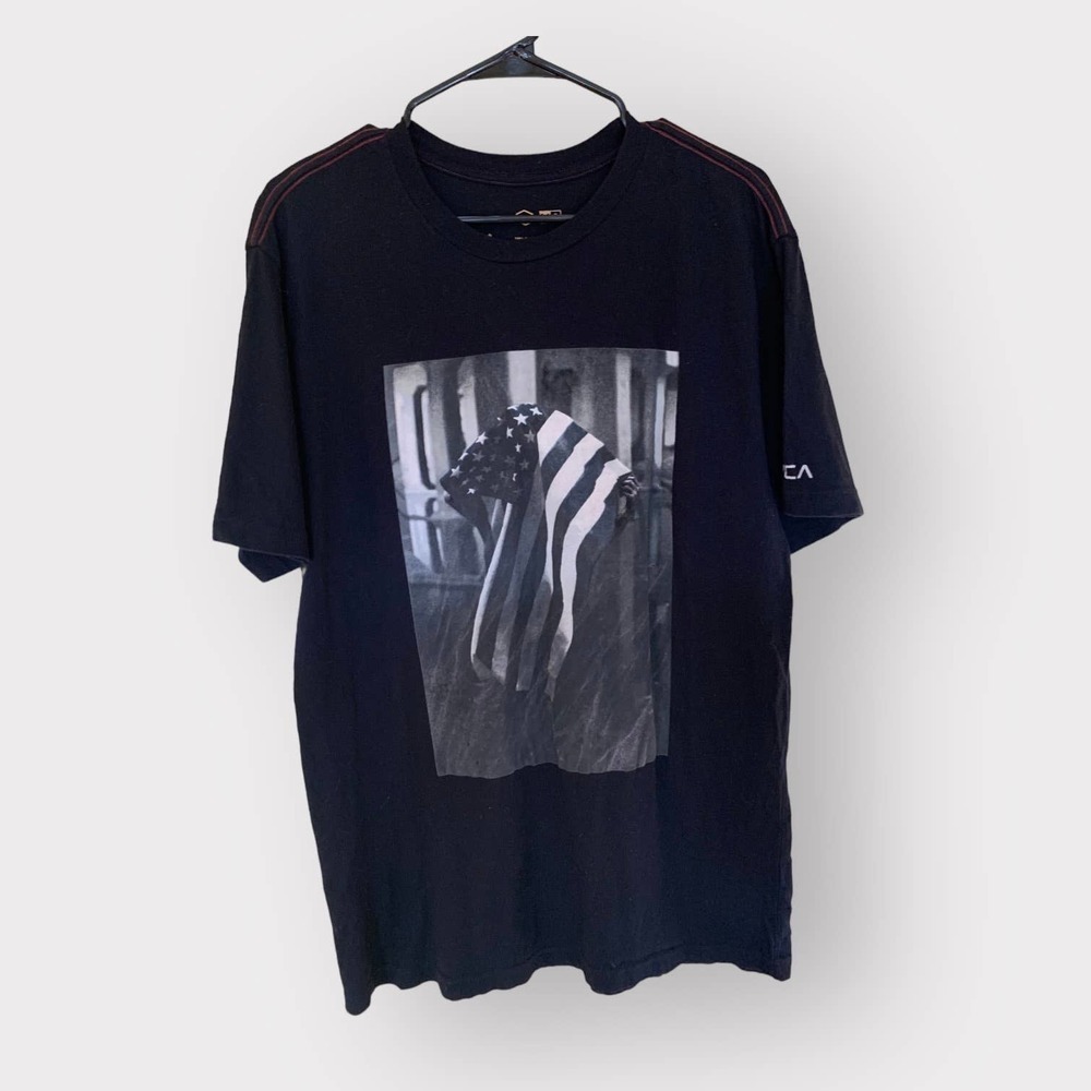 RCVA Mens T Shirt Black Size L American Flag July 4th Independence Memorial Day